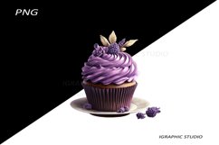 Lavender Cupcake Clipart, Floral Cupcake Clipart Product Image 1