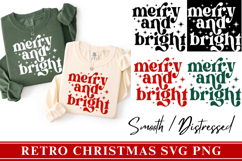 4 Retro Christmas Svg, Festive Holiday Quote, Merry &amp; Bright Product Image 1