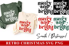 4 Retro Christmas Svg, Festive Holiday Quote, Merry & Bright Product Image 1