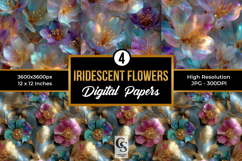 Iridescent Flowers Pattern Digital Paper Product Image 1