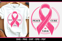 Peace Love Cure SVG, Pink Cancer Ribbon awareness SVG PNG Product Image 1