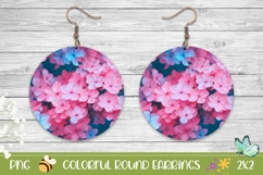 Flowers Earrings PNG, Pink Hydrangea Round Earrings Product Image 1