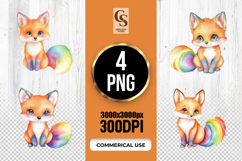 Rainbow Fox Watercolor Clipart Sublimation PNG Product Image 1