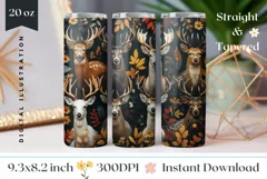 Forest Animals Tumbler Wrap Design, Deer Tumbler Sublimation Product Image 1
