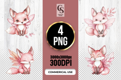 Pink Fairy Fox Watercolor Clipart Sublimation PNG Product Image 1