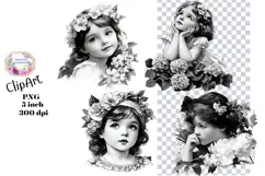 Girls, Black and White, Ephemera, PNG, Clipart Product Image 1