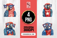Watercolor Patriotic Parrot Clipart PNG Product Image 1