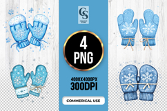 Blue Snowflake Winter Mittens Clipart Sublimation PNG Product Image 1