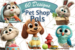 Pet Shop Clipart, Cute Big Eyed Animals, Kawaii Pets PNG Product Image 1