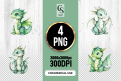 Cute Baby Dragon Watercolor Clipart Sublimation PNG Product Image 1