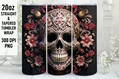 3D Skull Flowers Sublimation Tumbler Wrap | 3D Tumbler wrap Product Image 1
