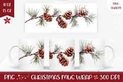 Watercolor Christmas Mug Design, Winter Pine Cones Mug PNG Product Image 1