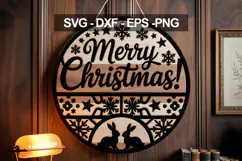 Merry Christmas Round Wood Sign Laser Cut Ornament Product Image 2