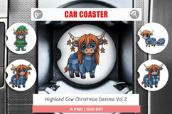 Highland Cow Denim Car Coaster Product Image 1