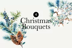 Watercolor Christmas Clipart - Christmas Bouquets - Winter Product Image 1