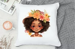 Cute Afro Black Girl clipart, Black Floral Girl clipart Product Image 9