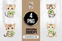 Cute Kitten Lucky Clover Clipart Sublimation PNG Product Image 1