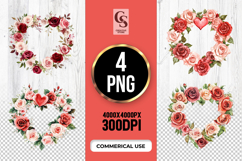 Red Rose Heart Wreath Clipart Sublimation PNG Product Image 1