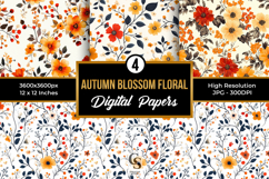 Autumn Blossom Floral Digital Paper Product Image 1