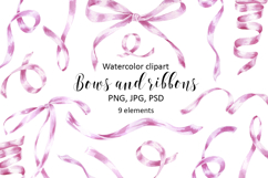 Bows Ribbons Pink Watercolor Clipart Illustration Hand Drawn Product Image 1