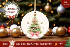 Christmas Pink Bow Ornament, Christmas Round Ornament Product Image 1