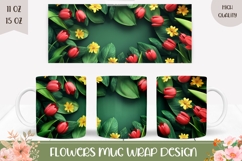 Spring Flowers Mug Template, Red Tulips Mug Wrap Product Image 1