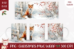 Watercolor Winter Fox Mug, Winter Forest Mug Sublimation Product Image 1