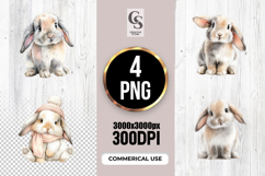 Cute Baby Bunny Watercolor Clipart Sublimation PNG Product Image 1