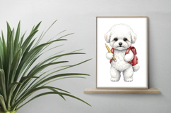 Cute White Puppy with Backpack and Pencil Watercolor PNG Product Image 2