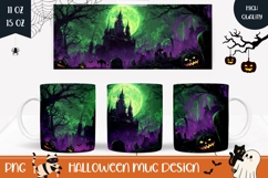 Spooky Halloween Mug PNG, Neon Halloween Castle Mug Template Product Image 1