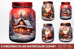 Christmas in Jar Watercolor Clipart PNG Product Image 1