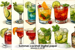 Summer cocktail digital paper, background clipart Product Image 1