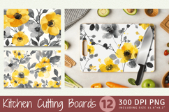 Grey &amp; Yellow Watercolor Flowers Cutting Boards sublimation Product Image 1