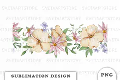 Watercolor Flowers Seamless Border png Product Image 1