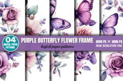 Purple Butterfly Flower Frame Background PNG Product Image 2