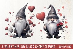 Black Gnome Valentines Day Clipart, Valentines Clipart Product Image 1