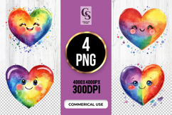 Rainbow Watercolor Heart Clipart Sublimation PNG Product Image 1