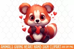Animals Giving Heart Hand Sign, Watercolor Clipart Product Image 1