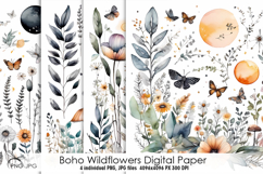 Boho Wildflowers Digital Paper Product Image 1