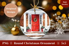 Watercolor Christmas Ornament, Red Door Ornament Design Product Image 1