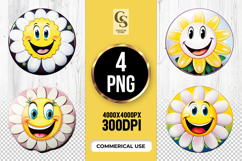 Happy Smiling Daisy Flower Clipart Sublimation PNG Product Image 1