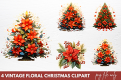 Vintage Floral Christmas Clipart PNG Product Image 1