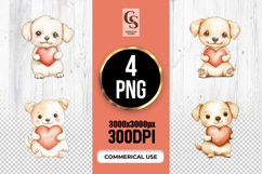 Cute Puppy Holding Heart Watercolor Clipart Sublimation PNG Product Image 1