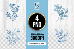 Blue Botanical Leaves Clipart Sublimation PNG Product Image 1