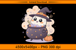Cute Christmas Ghost in Witch Cauldron PNG Product Image 1