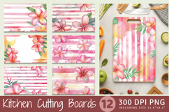 Watercolor Pink Plumeria &amp; Stripes Cutting Boards sublimatio Product Image 1