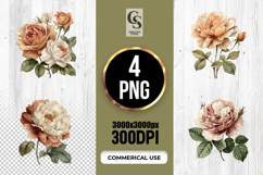 Vintage Beige Rose Flower Clipart PNG Product Image 1