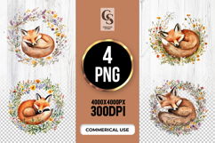 Sleeping Fox Floral Wreath Clipart Sublimation PNG Product Image 1