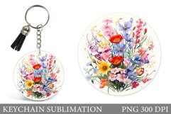 Flowers Keychain Design. Flowers Watercolor Round Keychain Product Image 1