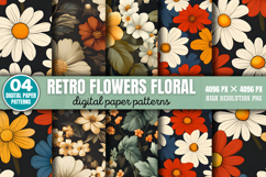 Retro Flowers Floral Patterns Bundle PNG Product Image 2
